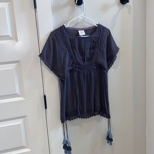 EUC Women’s Size S Small Knox Rose Brand Boho Tassel Tie Gauze Top Shirt